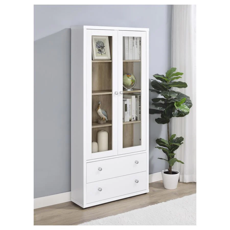 Hawthorne - 4-Shelf Glass Door Tall Cabinet With Drawers - Image 4