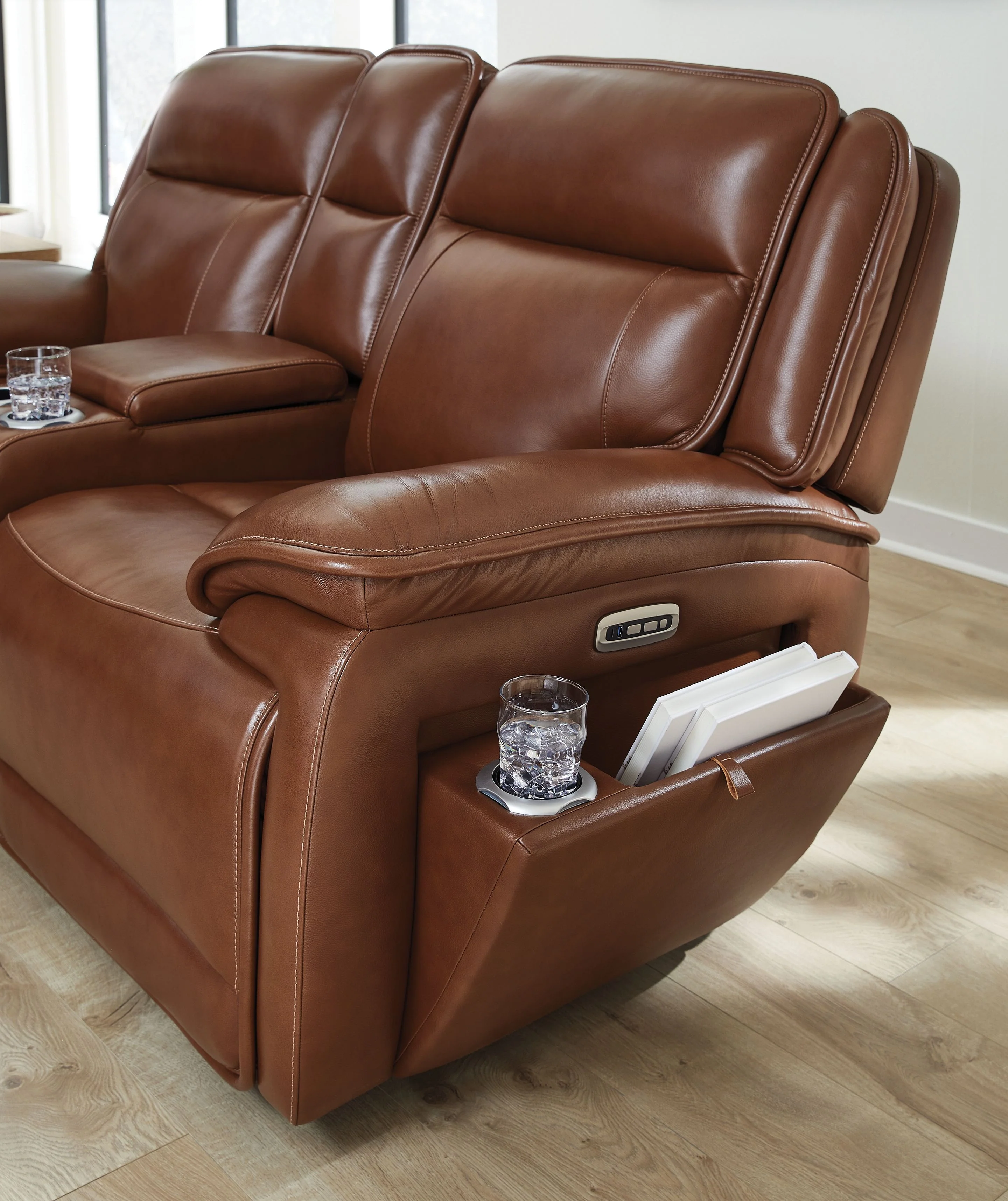 Healy Pier - Power Reclining Loveseat With Console / Adj Headrest - Chocolate - Image 3