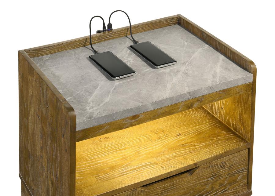Henderson - 1-Drawer LED Nightstand Bedside Table - Medium Oak - Image 8