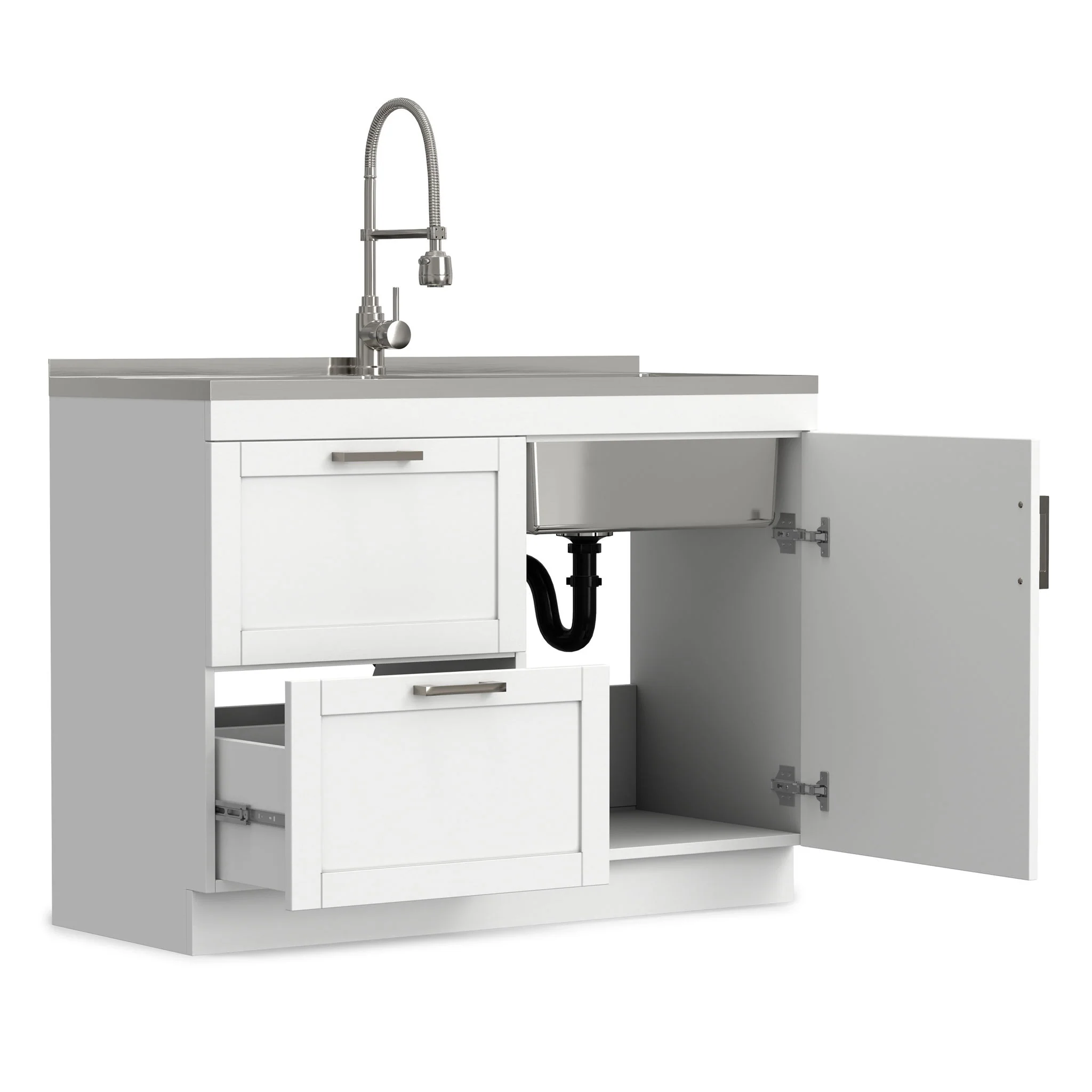 Hennessy - Laundry Utility Sink And Cabinet With Dual Sink And Pull Out Faucet - White - Image 5