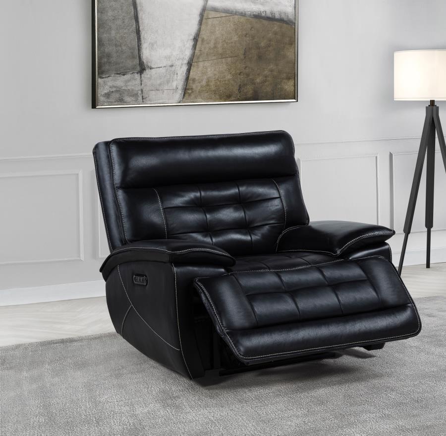 Hewitt - Leather Upholstered Dual Power Recliner Chair - Black - Image 3