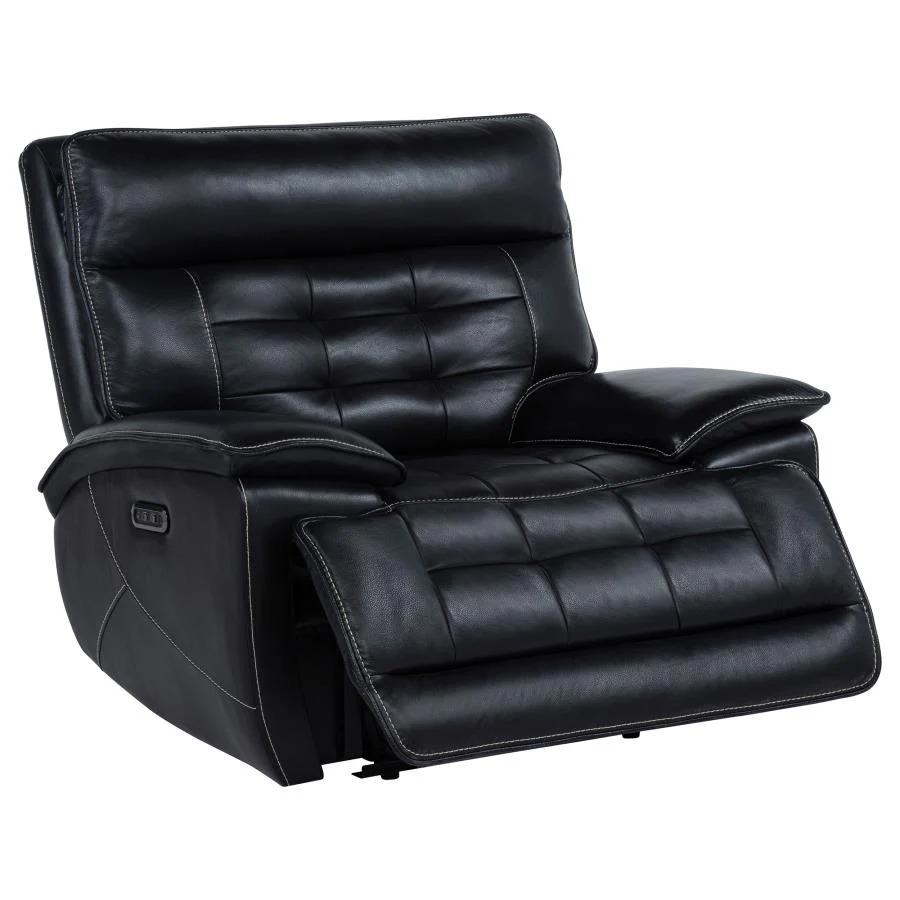 Hewitt - Leather Upholstered Dual Power Recliner Chair - Black - Image 4