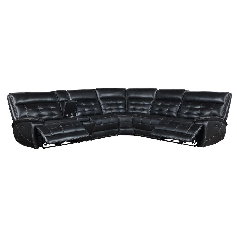 Hewitt - Leather Upholstered Power Reclining Sectional - Black - Image 4