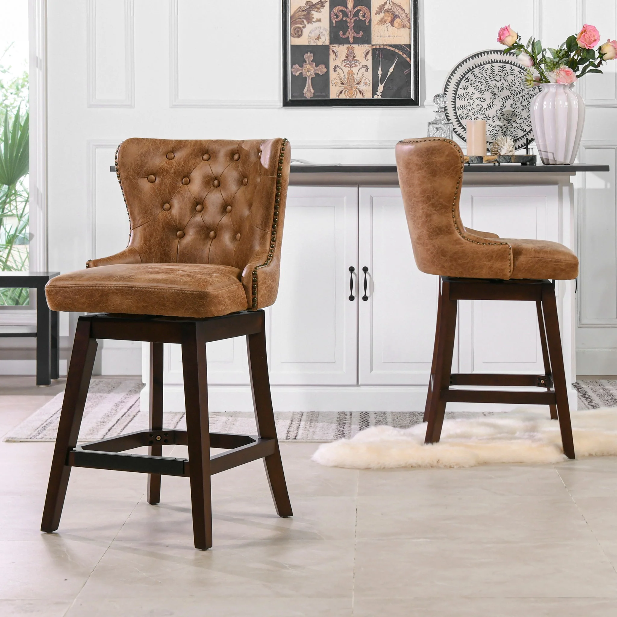 Holmes - Tufted High Back 360 Swivel Counter Height Barstool - Image 2