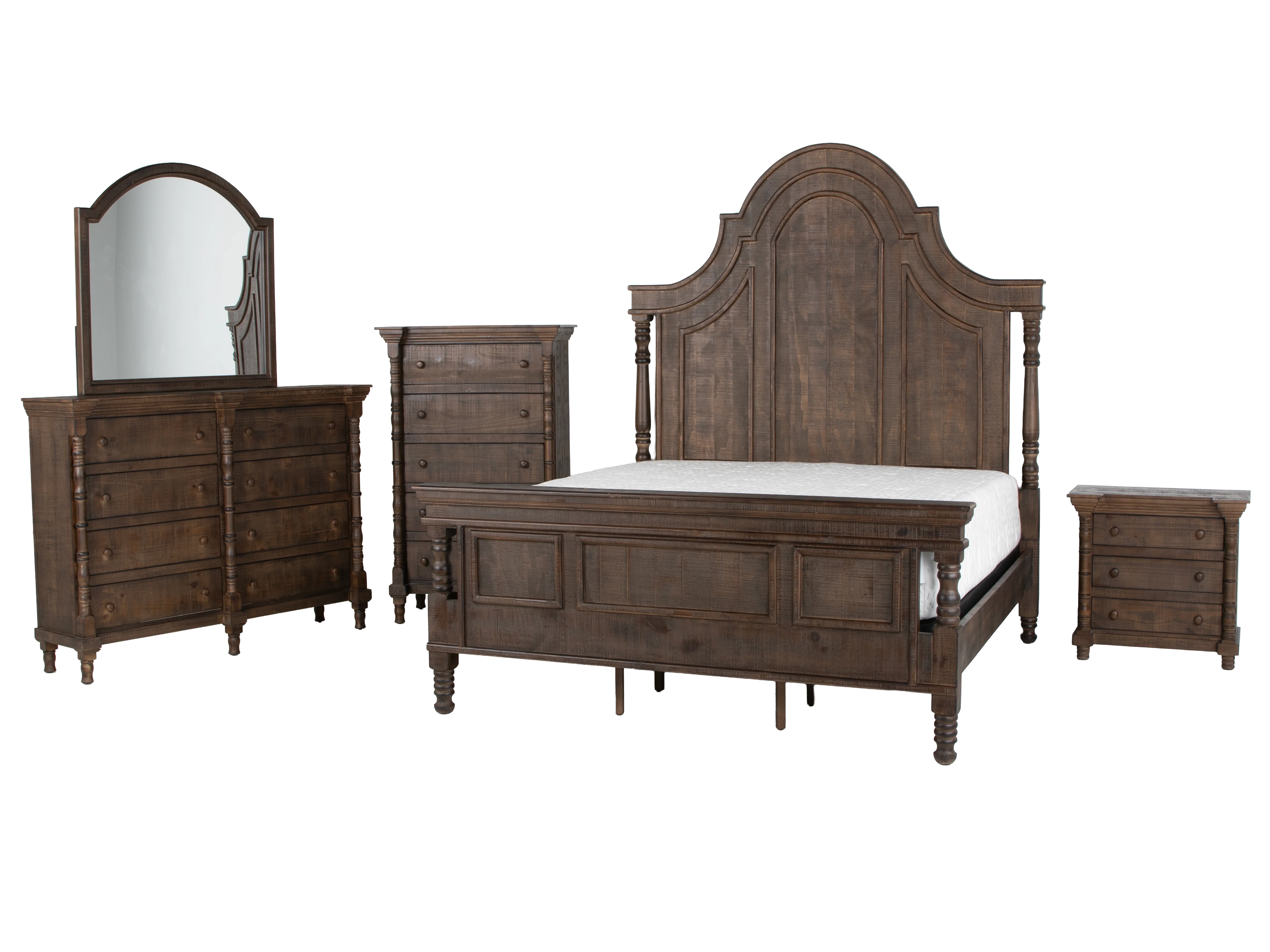 Honeywood Rustic Solid wood 6-Piece Bedroom Set with Arched Headboard, Dresser, Mirror & Nightstand - Image 3
