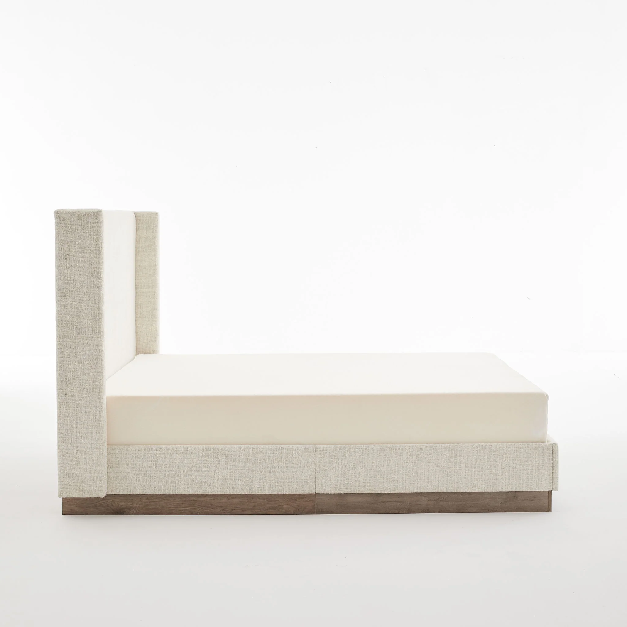 Hosford - Minimalist Upholstered Wingback Bed With Wood Base Platform - Image 17