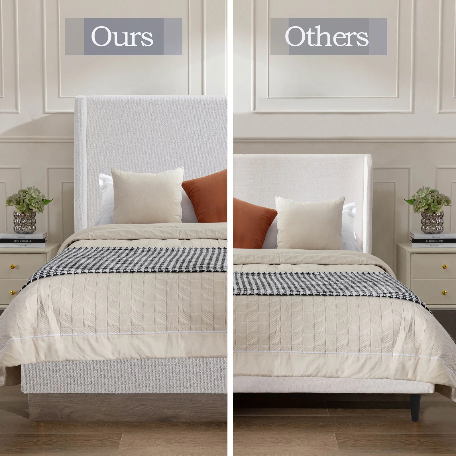 Hosford - Minimalist Upholstered Wingback Bed With Wood Base Platform - Image 22