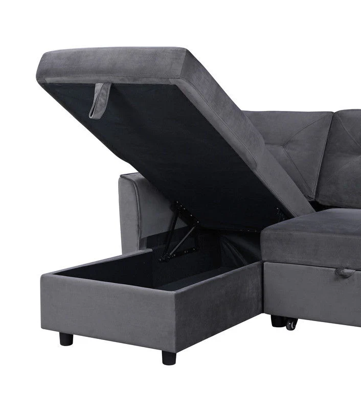 Hudson - Reversible Sleeper Sectional Sofa With Storage Chaise - Dark Gray - Image 5