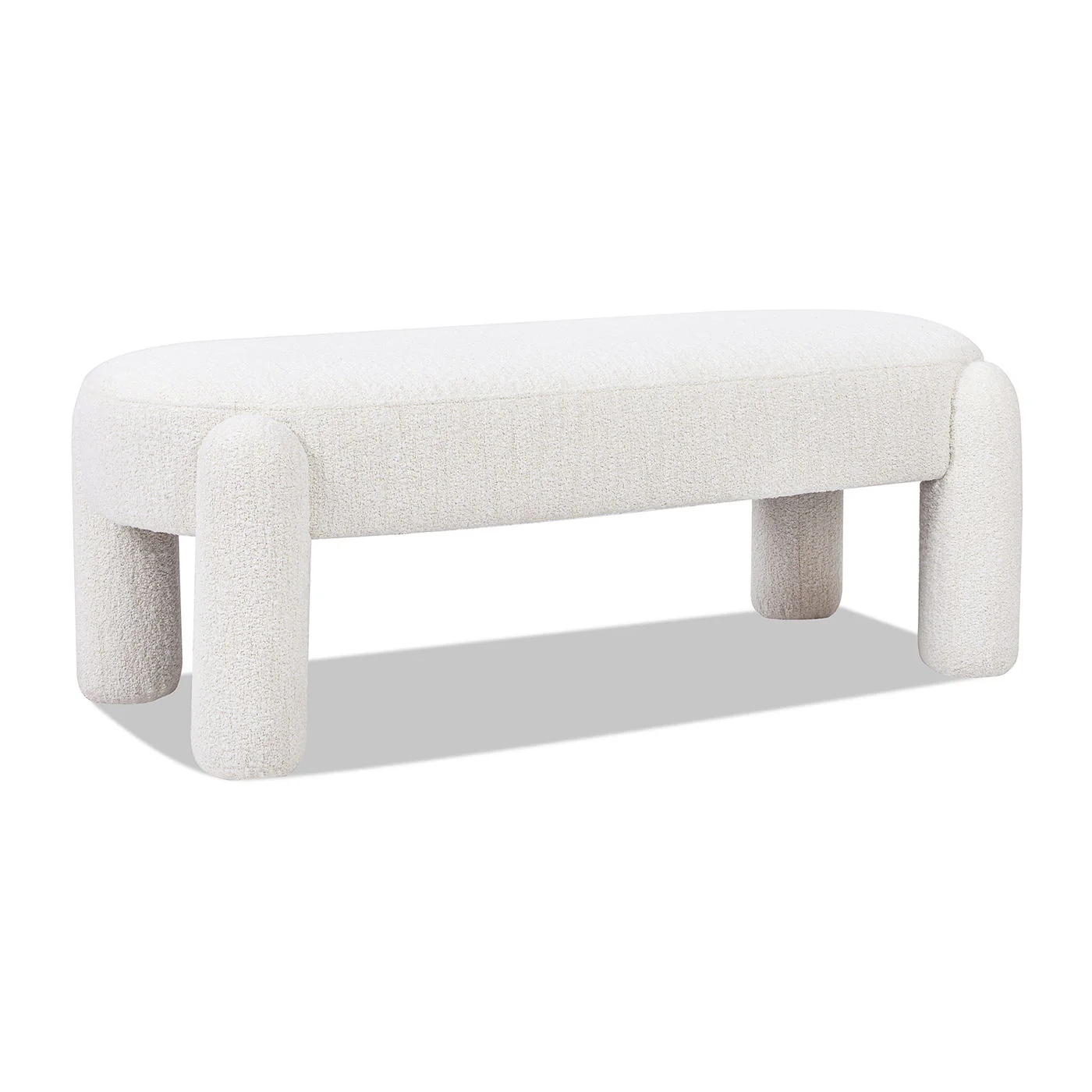 Hugo - Oval Fully Upholstered Bench - Milk Cream White - Image 3