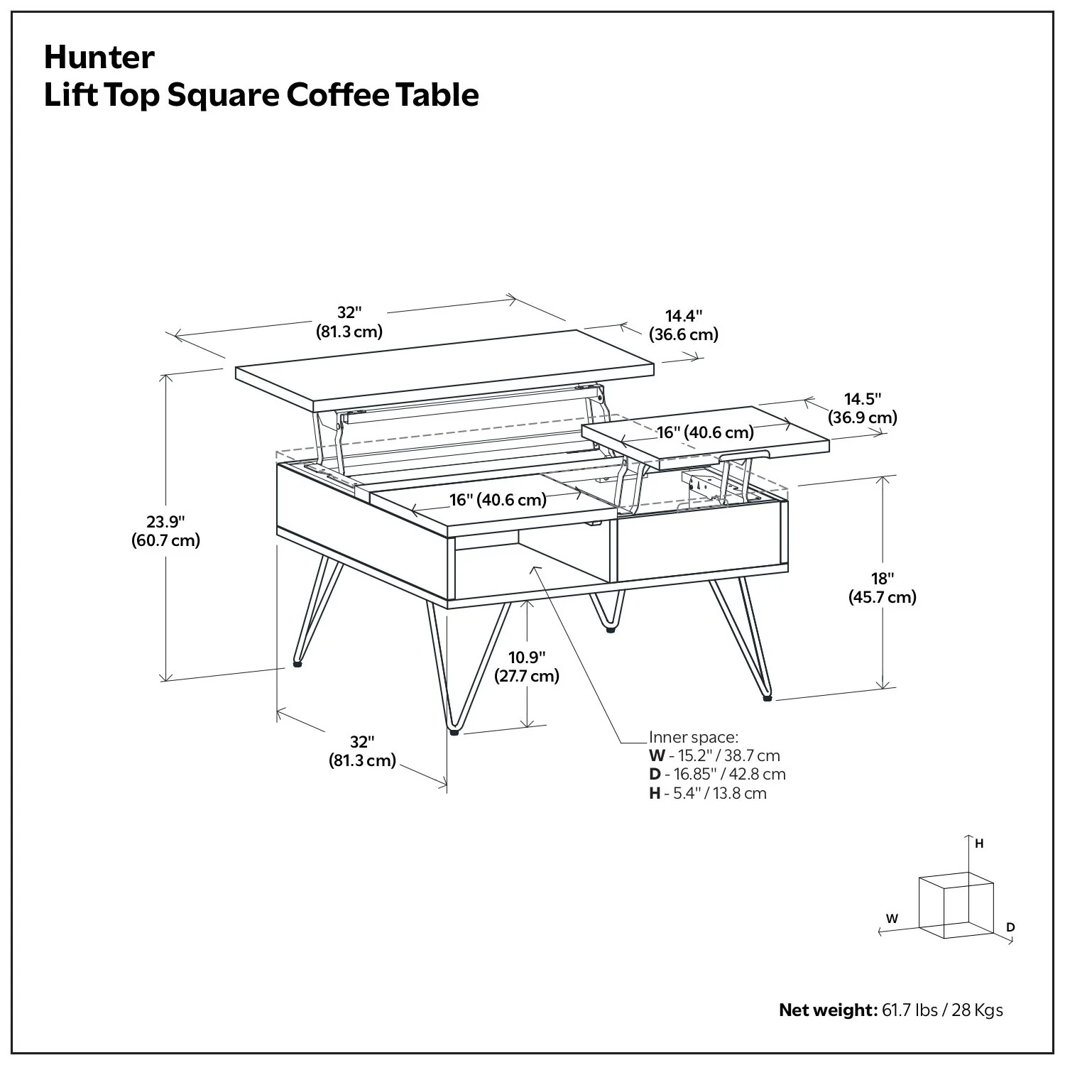 Hunter - Square Lift Top Coffee Table - Walnut - Image 5