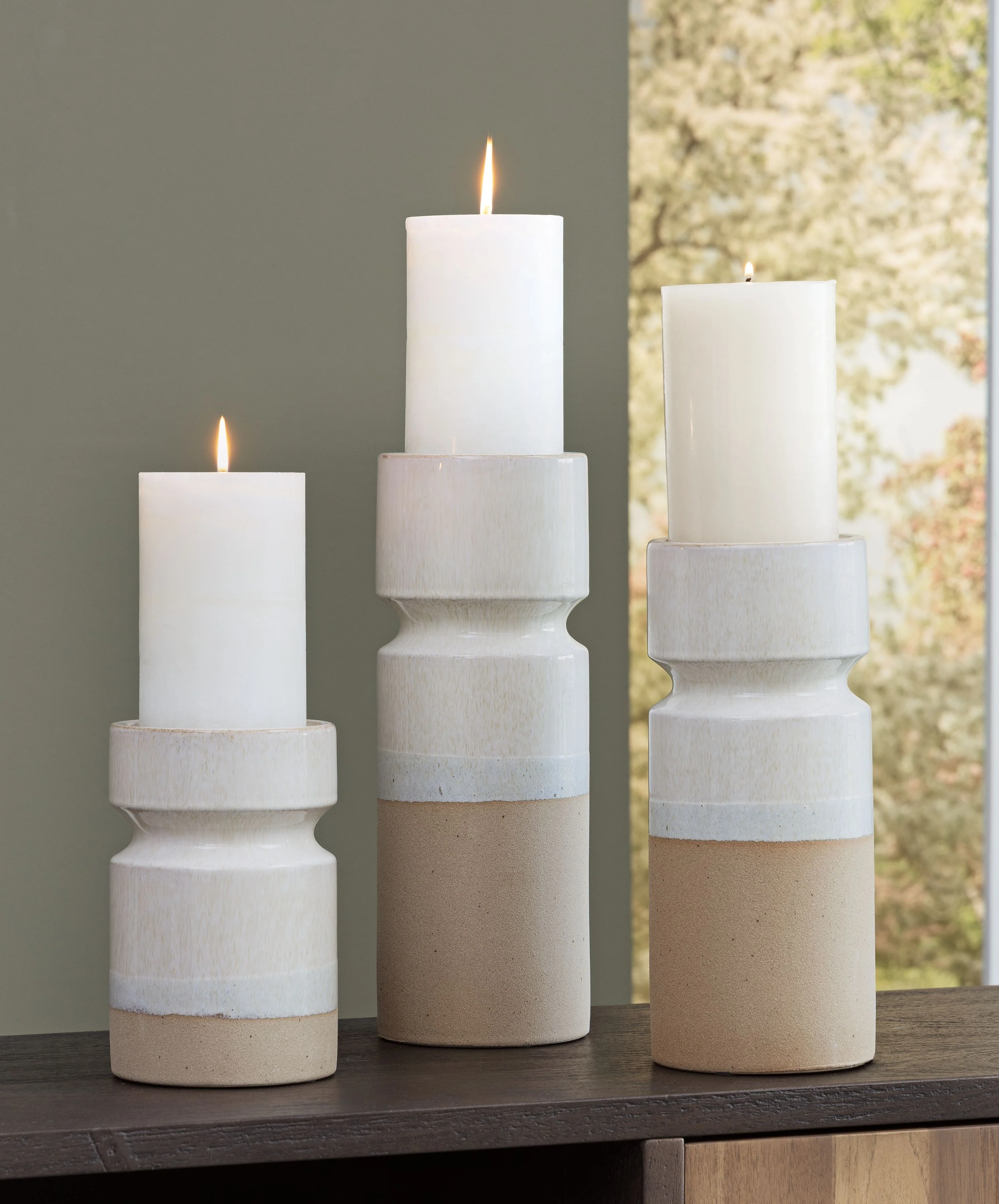 Hurston - Candle Holder Set (Set of 3) - Ivory / Brown - Image 2