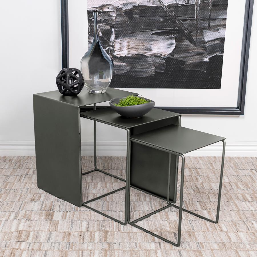 Imez - 3 Piece Rectangular Metal Nesting Table Set - Gray - Image 2