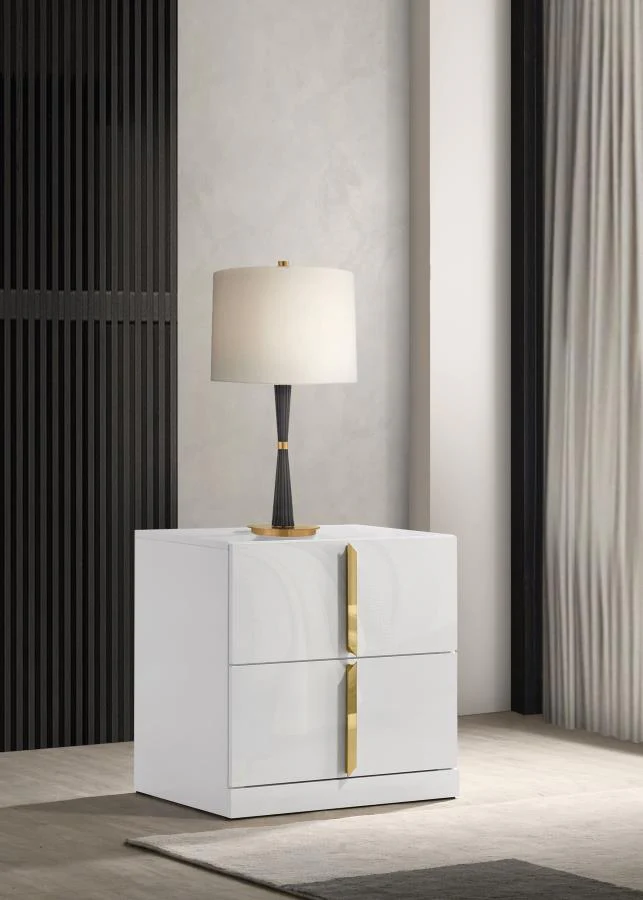 Ines - 2-Drawer Nightstand Bedside Table - White High Gloss - Image 2