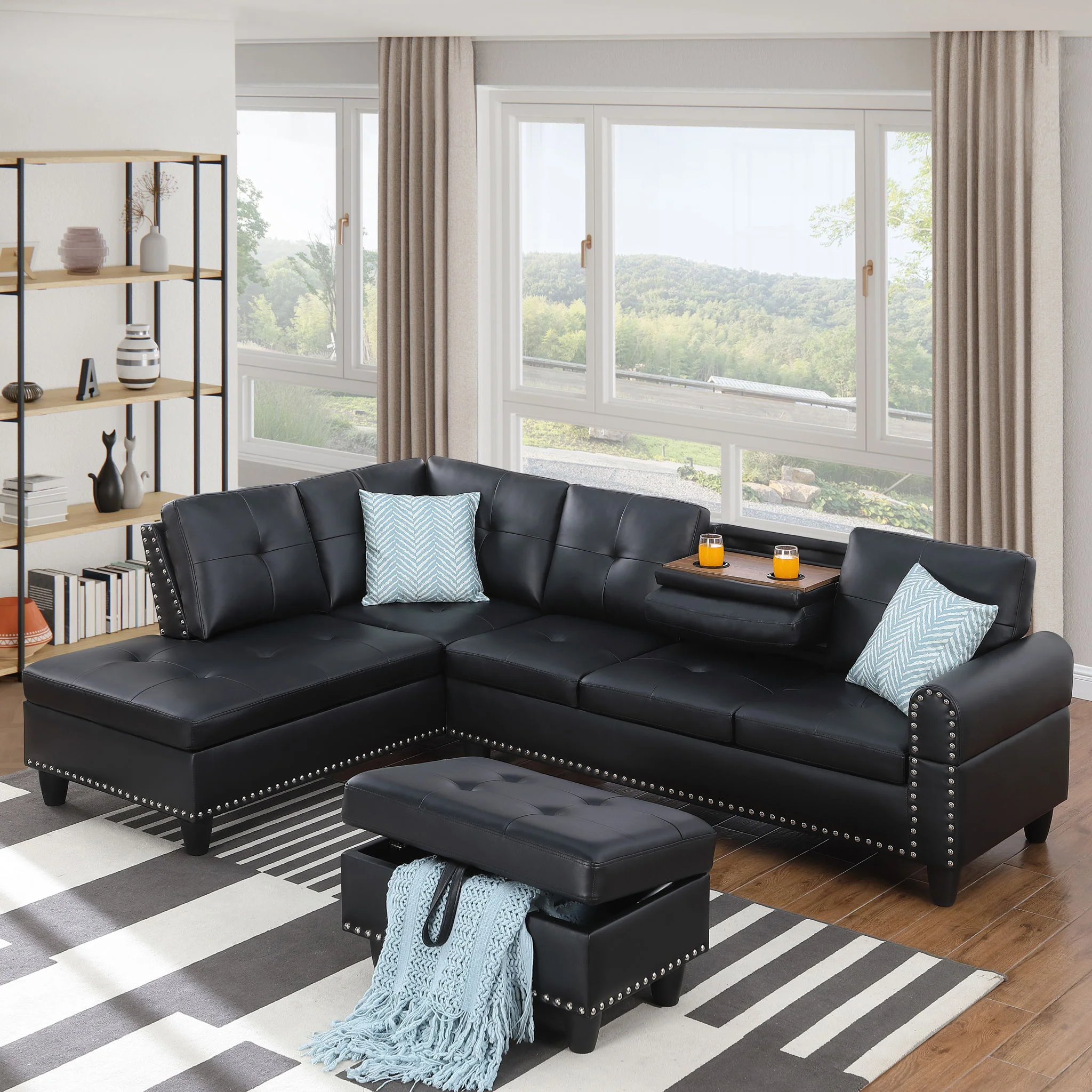 Irine - Faux Leather Sectional Sofa With Ottoman - Image 3