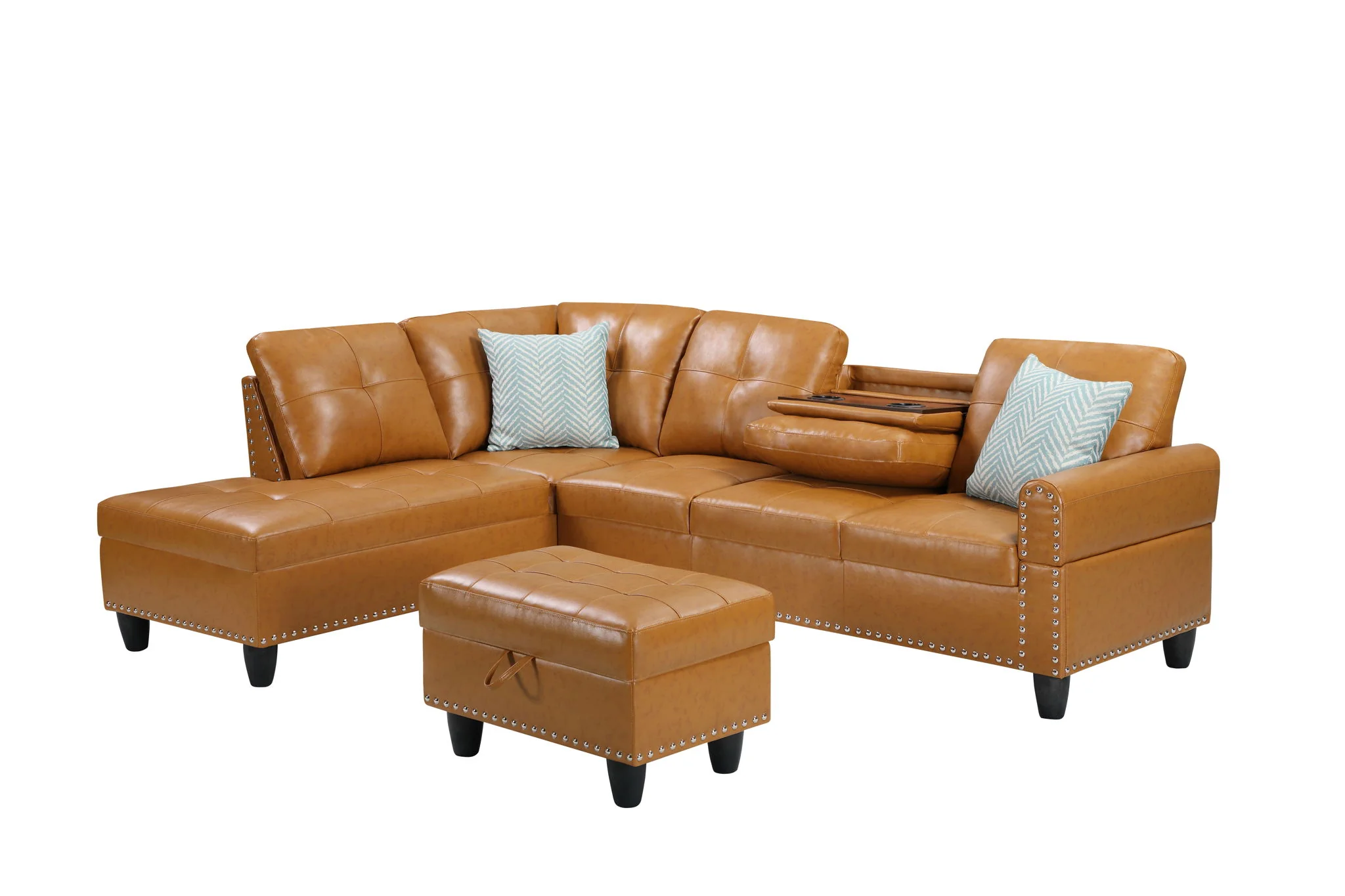 Irine - Faux Leather Sectional Sofa With Ottoman - Image 7