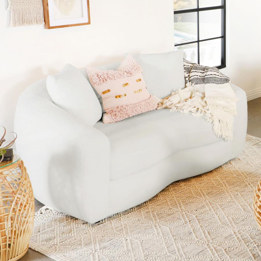 Isabella - Faux Sheepskin Upholstered Loveseat Natural - Ivory - Image 2