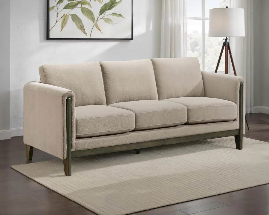 Islington - Fabric Upholstered Panel Arm Sofa - Taupe - Image 2