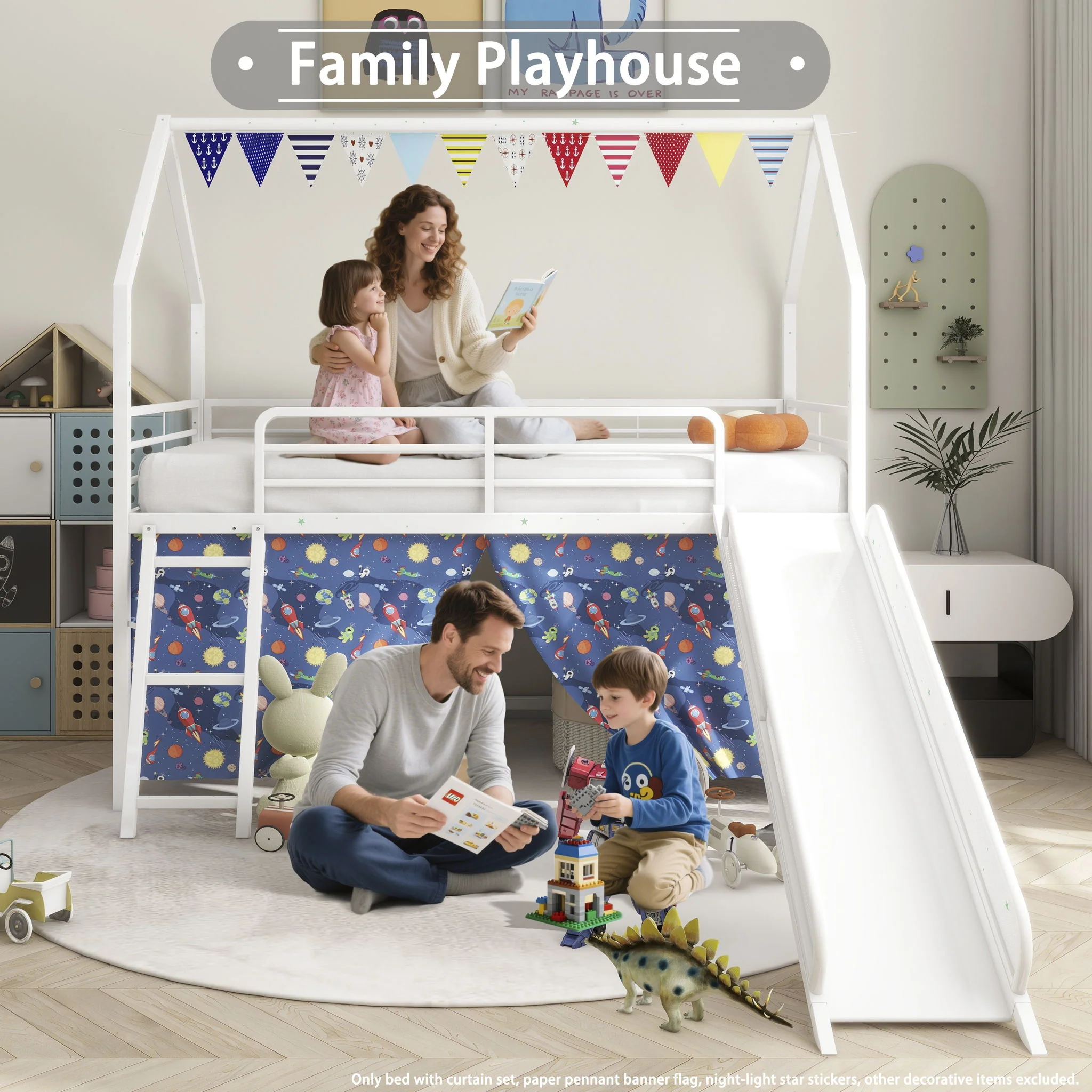 Jack - House Loft Bed With Slide And Curtain Set - Image 15