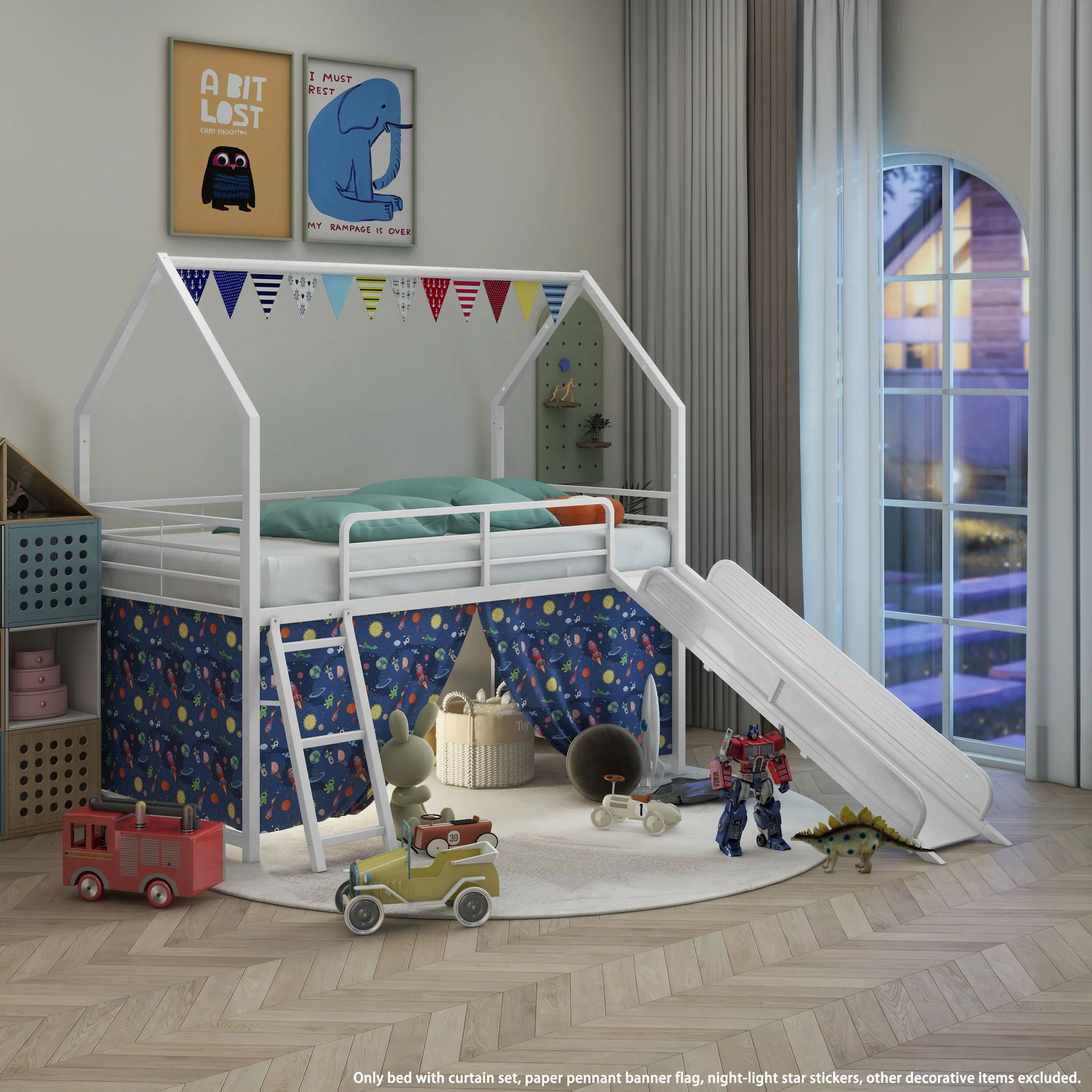 Jack - House Loft Bed With Slide And Curtain Set - Image 39