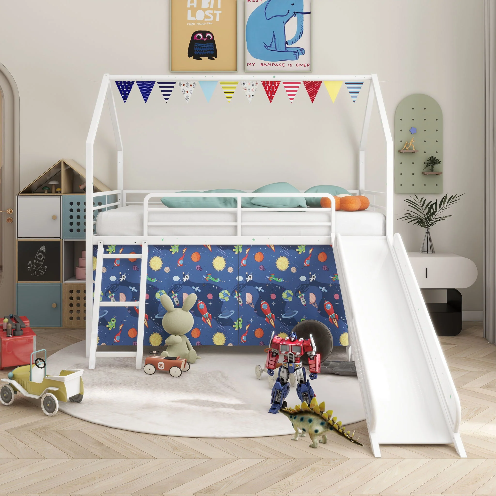 Jack - House Loft Bed With Slide And Curtain Set - Image 49