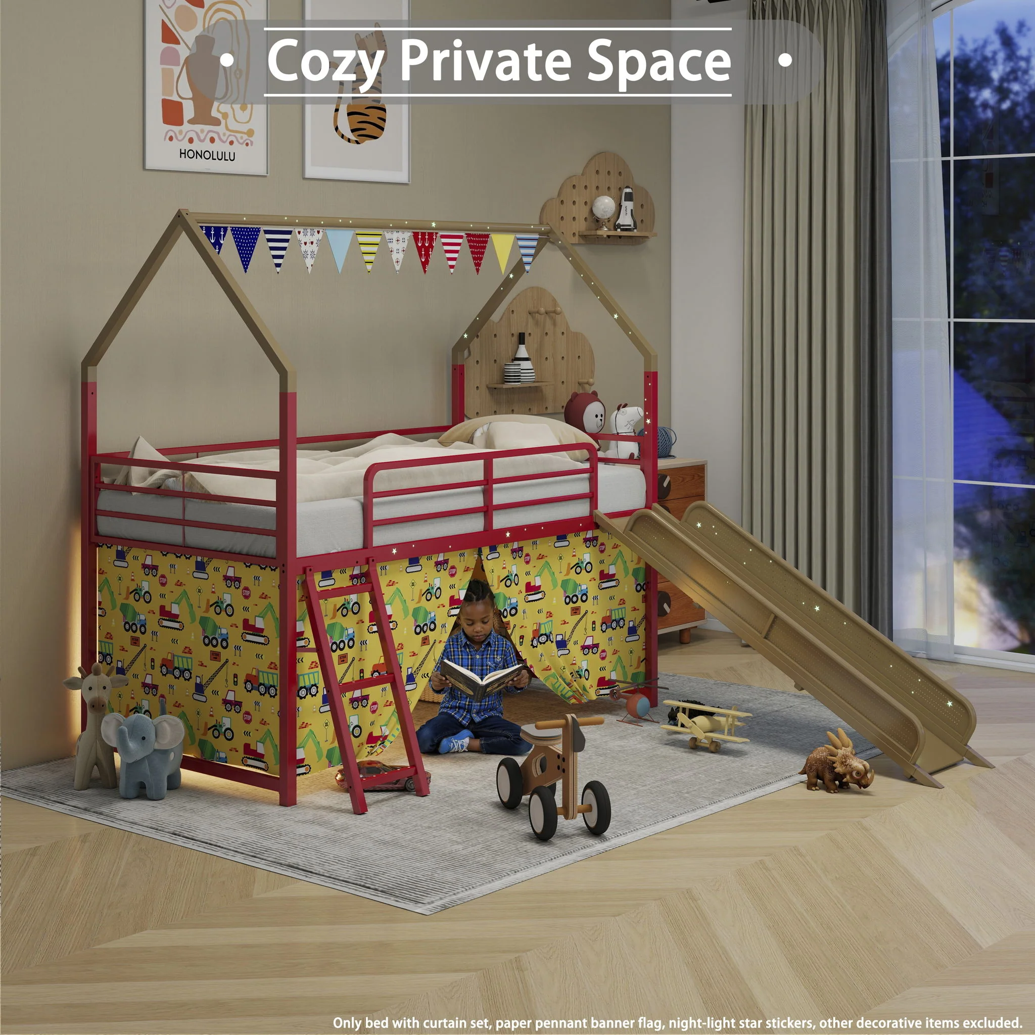 Jack - House Loft Bed With Slide And Curtain Set - Image 51