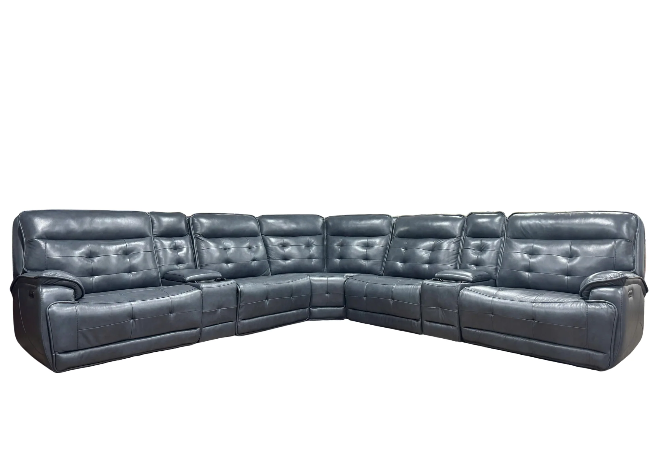 Jade Leather Power Reclining Sectional Sofa with Power Headrest, USB & Wireless Charger - Image 5