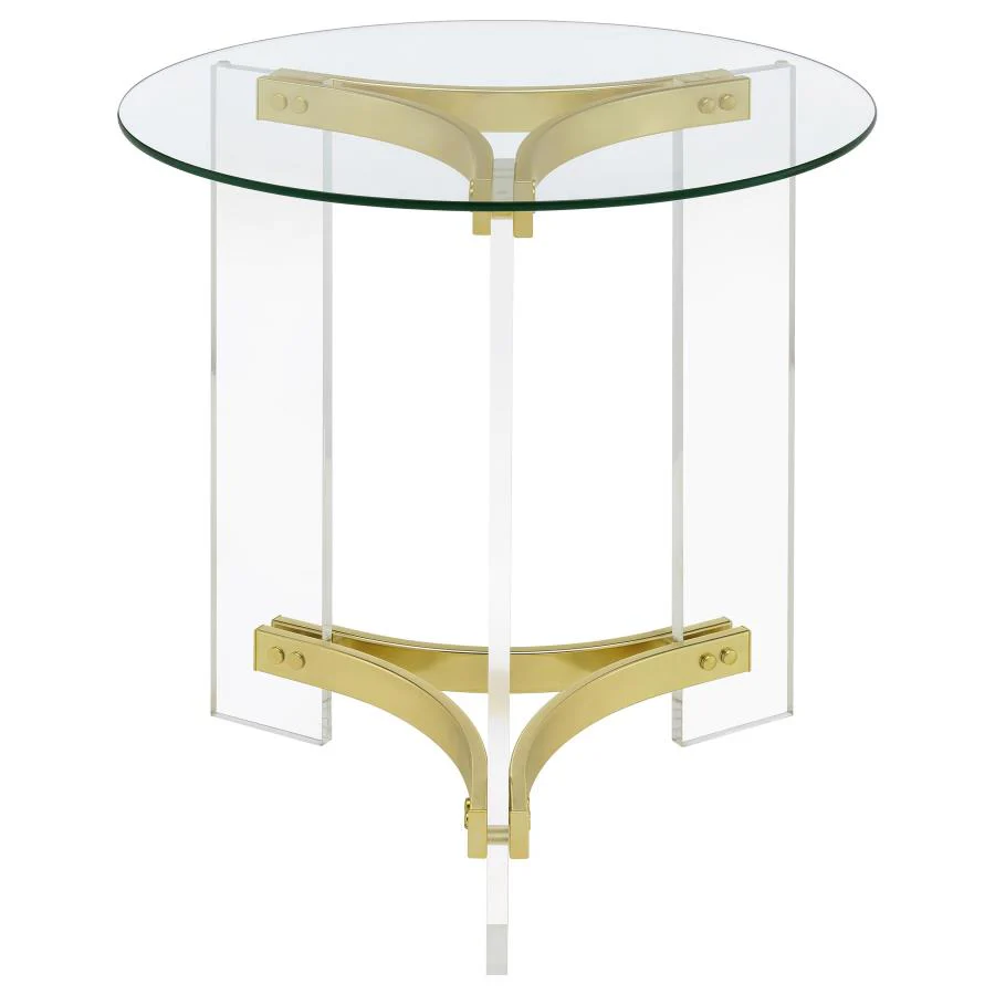 Janessa Acrylic Coffee and End Table Set Matte Brass - Image 10