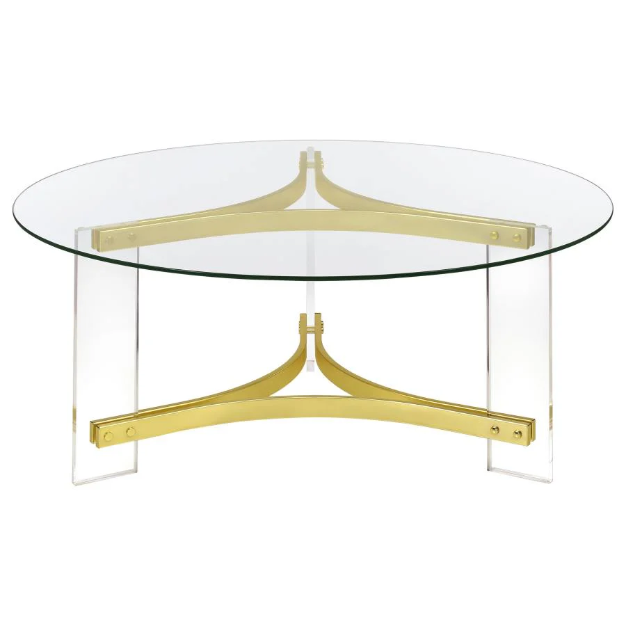 Janessa Acrylic Coffee and End Table Set Matte Brass - Image 13