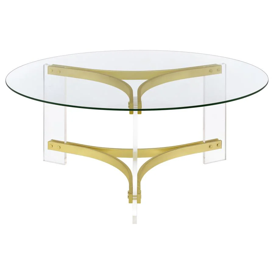Janessa Acrylic Coffee and End Table Set Matte Brass - Image 17