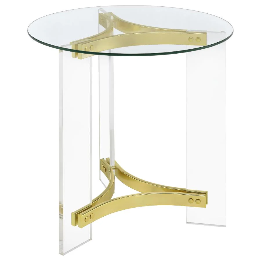 Janessa Acrylic Coffee and End Table Set Matte Brass - Image 4