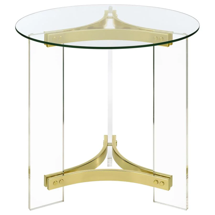 Janessa Acrylic Coffee and End Table Set Matte Brass - Image 5