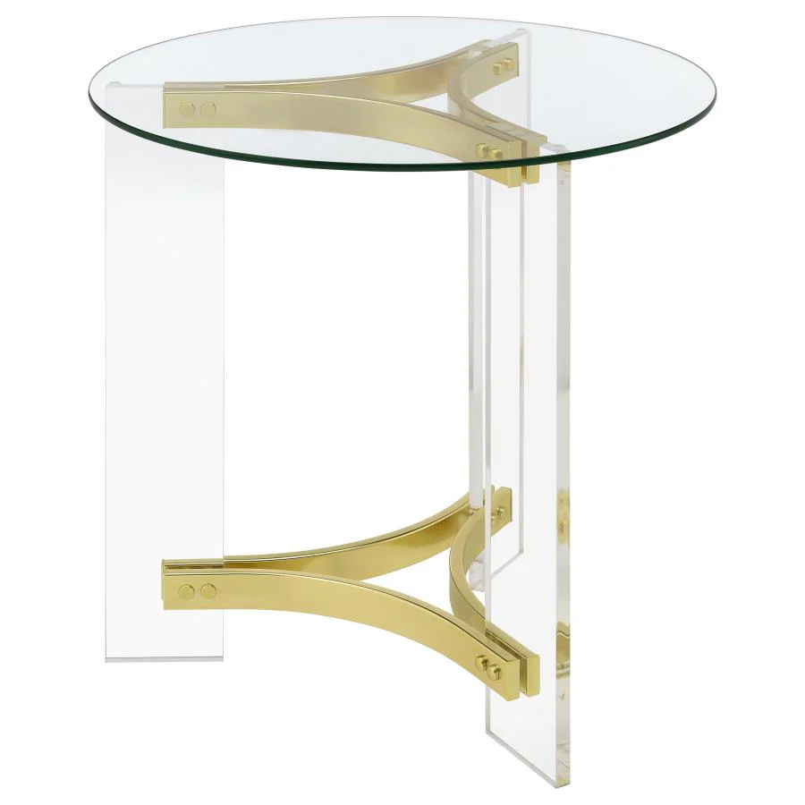 Janessa Acrylic Coffee and End Table Set Matte Brass - Image 7
