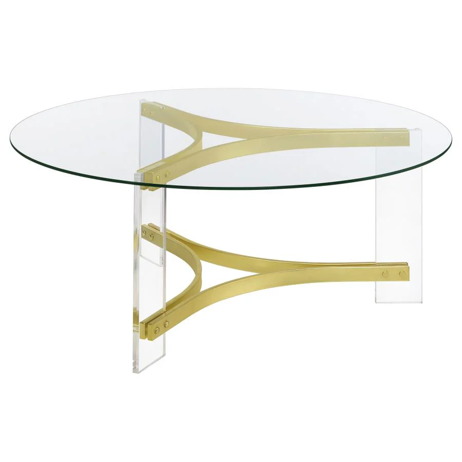Janessa Round Glass Top Acrylic Leg Coffee Table Matte Brass - Image 6