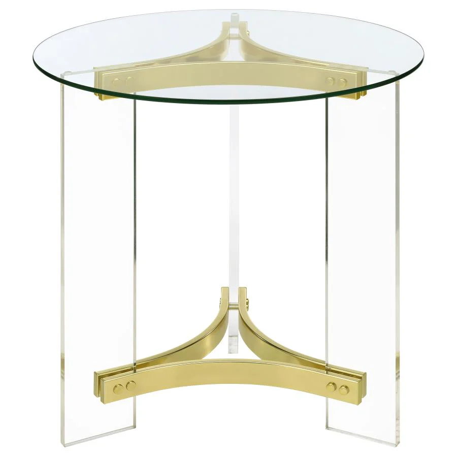 Janessa Round Glass Top Acrylic Leg End Table Matte Brass - Image 2