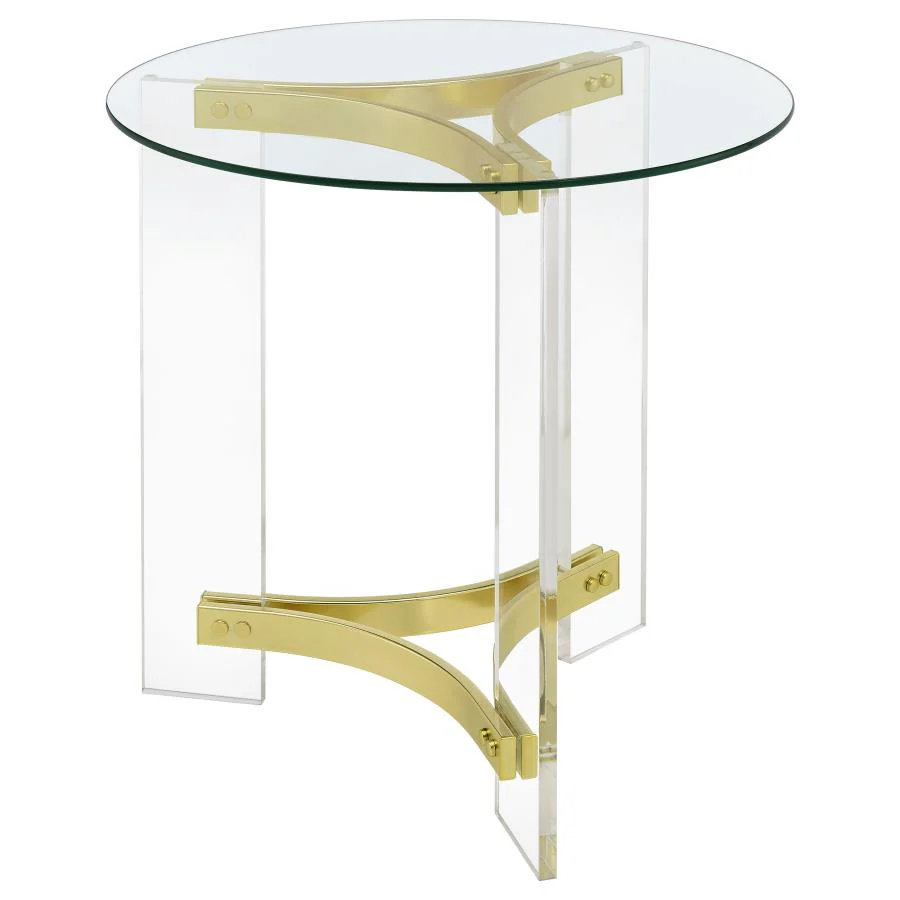 Janessa Round Glass Top Acrylic Leg End Table Matte Brass - Image 4