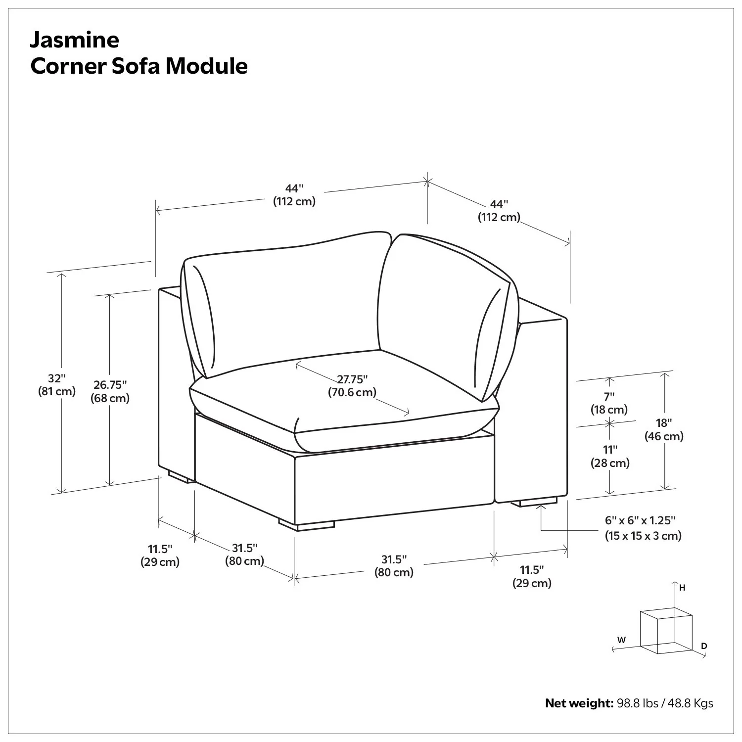 Jasmine - Corner Sofa Module - Gray - Image 5