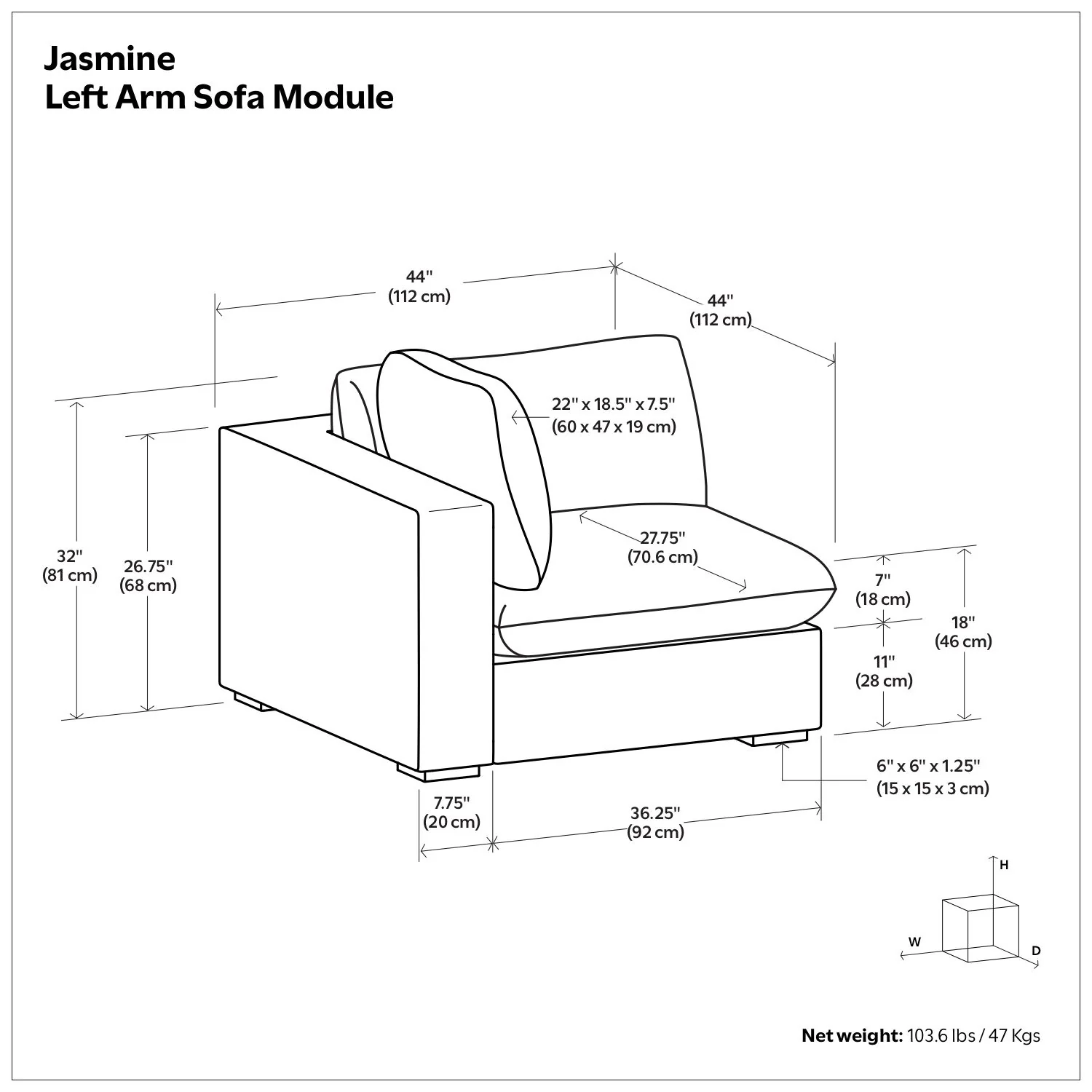 Jasmine - Left Arm Sofa Module - Gray - Image 2