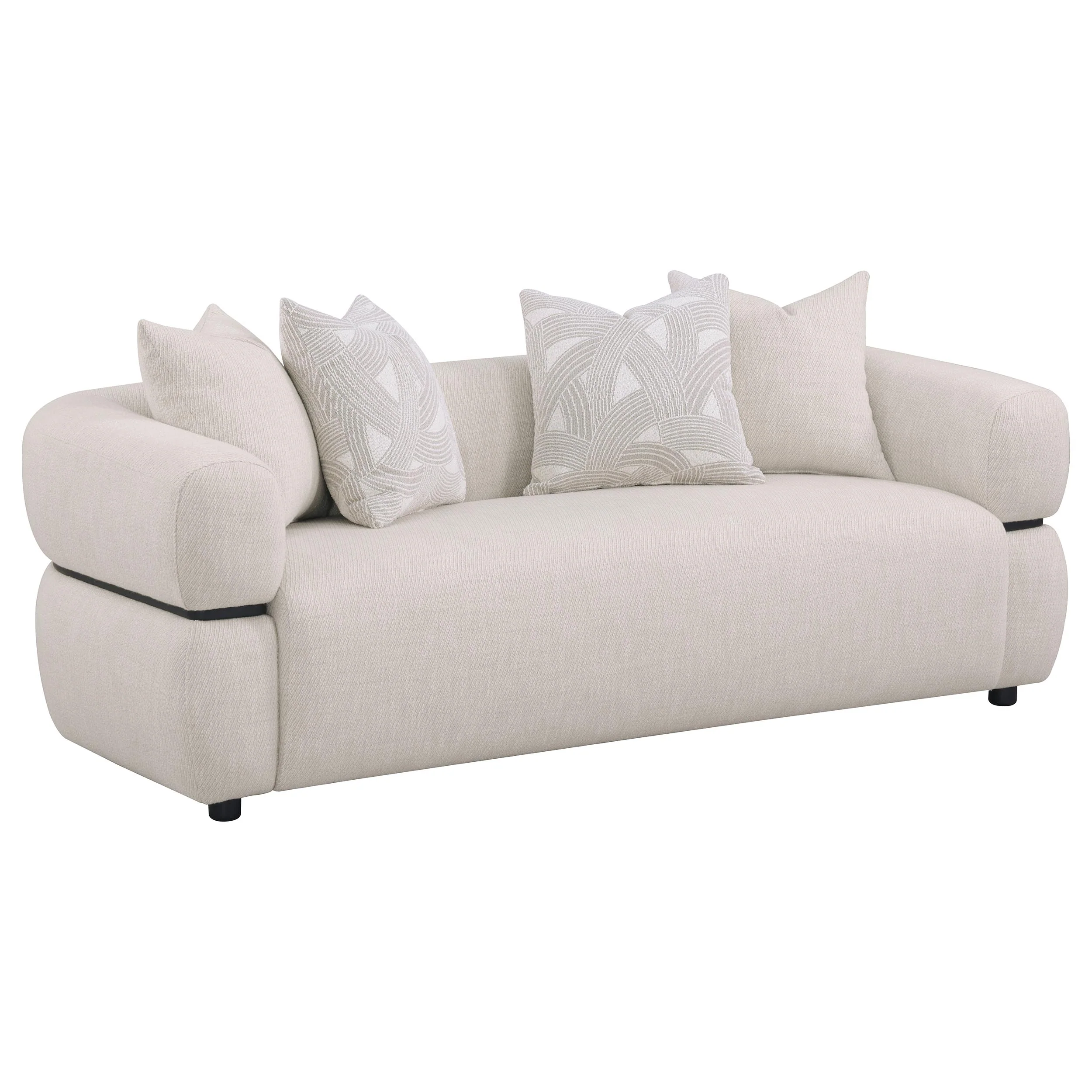 Jeanette - 84" Fabric Upholstered Round Arm Sofa - Beige - Image 14