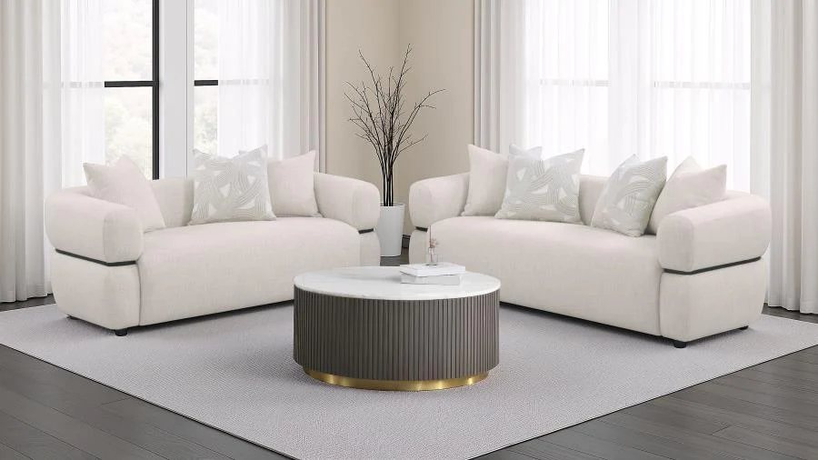Jeanette - Fabric Upholstered Round Arm Sofa Set