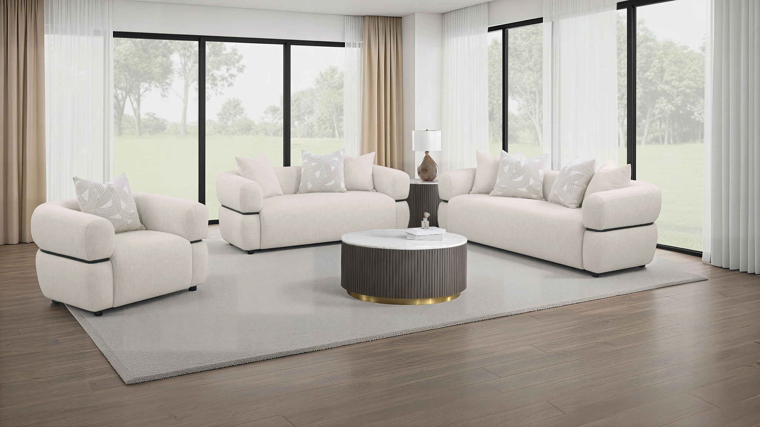 Jeanette - Fabric Upholstered Round Arm Sofa Set - Image 25