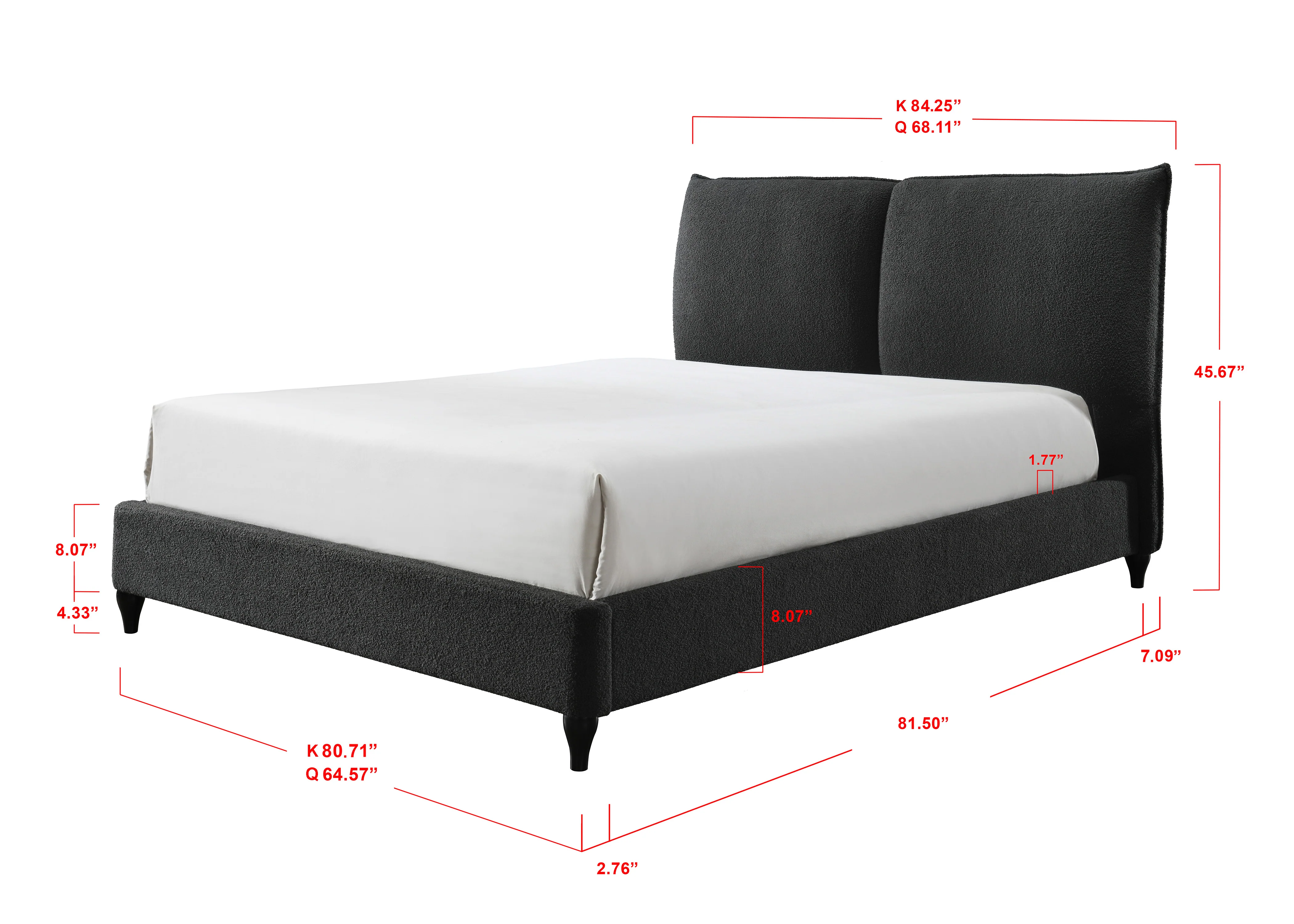 Jenn King Boucle Bed - Charcoal - Image 2