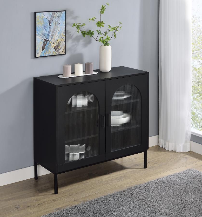 Jess - 2-Door Arched Fluted Glass Accent Cabinet - Black - Image 2