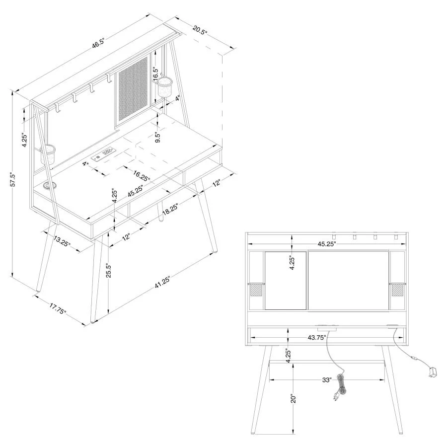 Jessie - Writing Desk With Whiteboard And USB - Black - Image 11