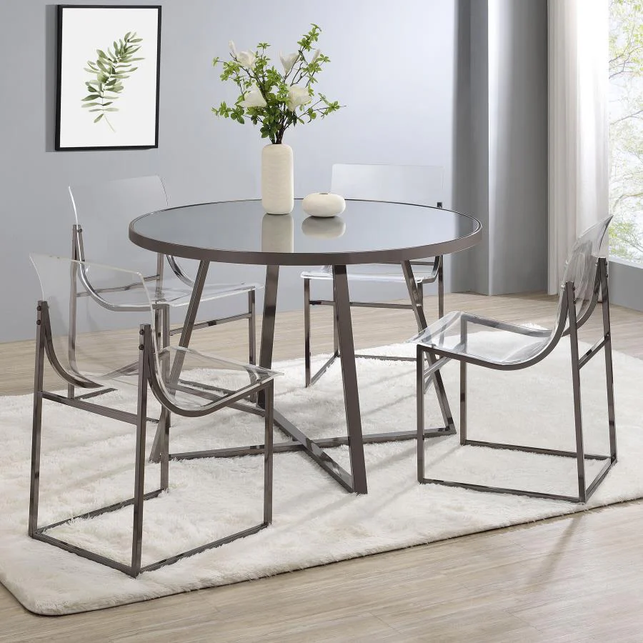 Jillian - Round Mirror Top Dining Table - Black Nickel - Image 6