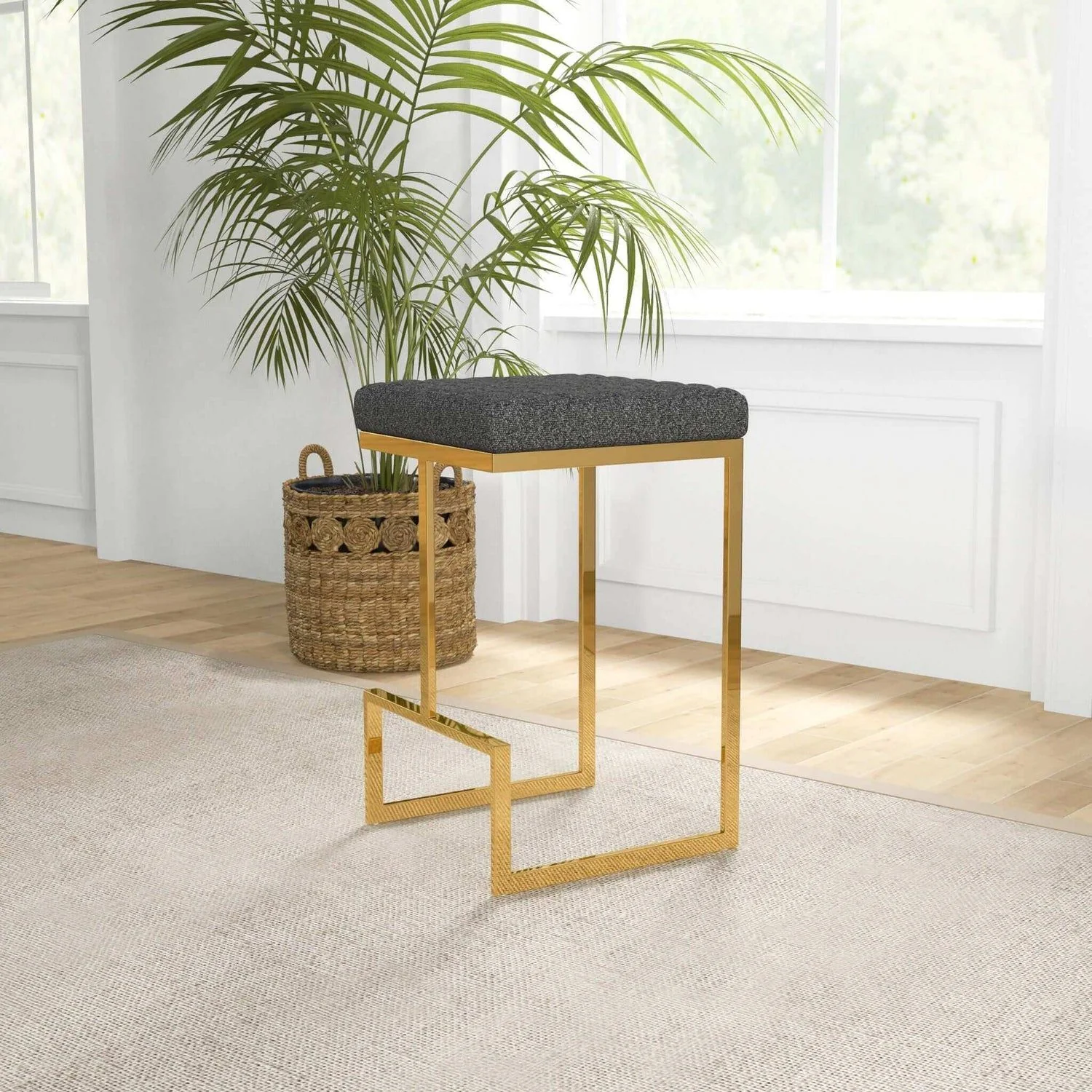 Joel - Mid Century Modern Luxury Upholstered Stool - Image 2