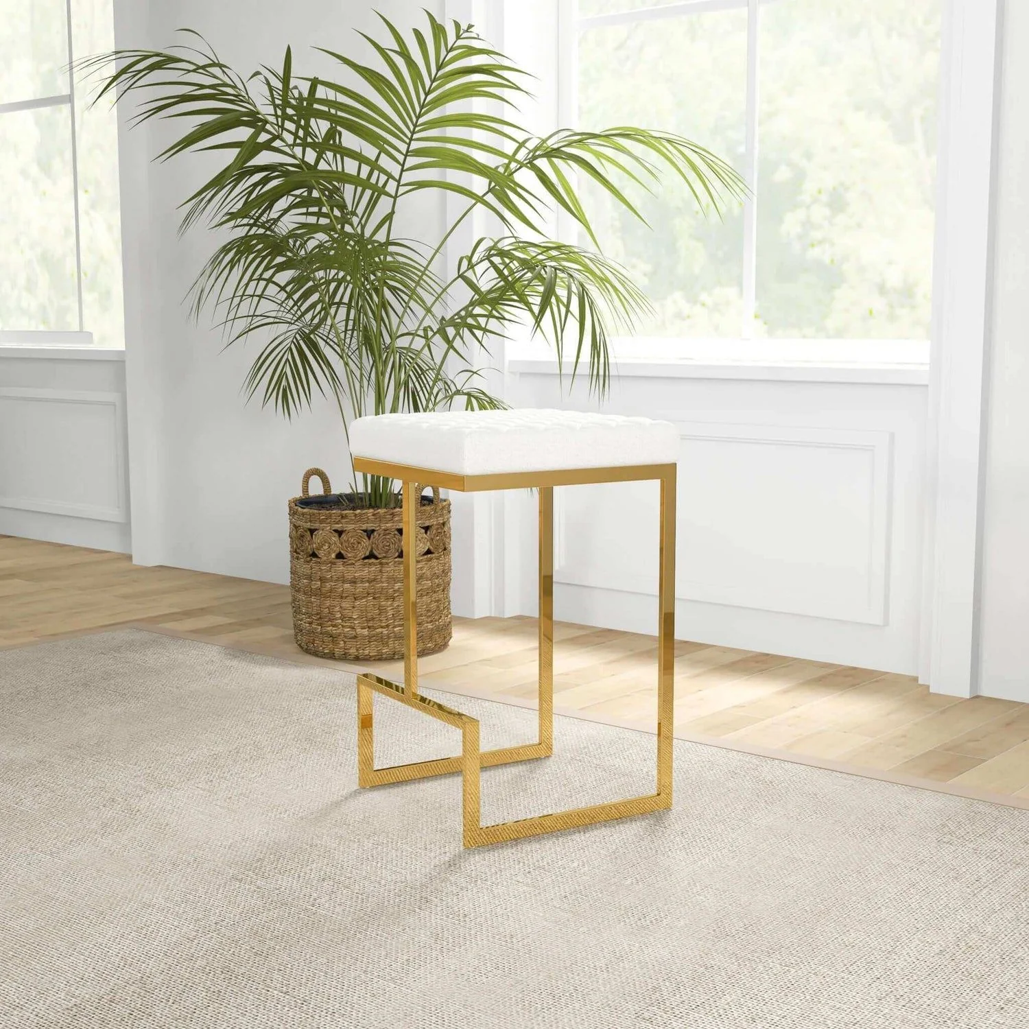 Joel - Mid Century Modern Luxury Upholstered Stool - Image 3