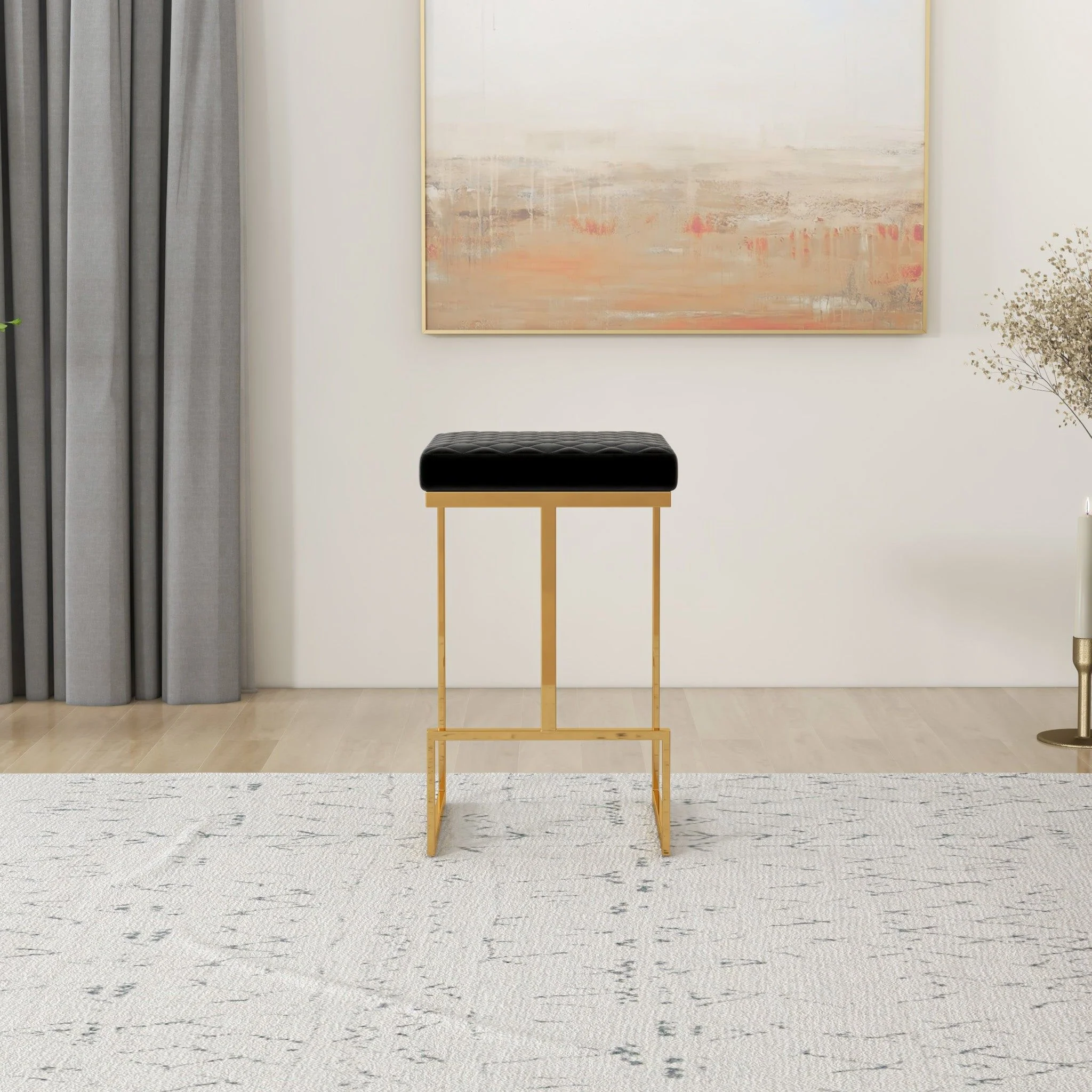 Joel - Upholstered Stool - Black / Gold - Image 2