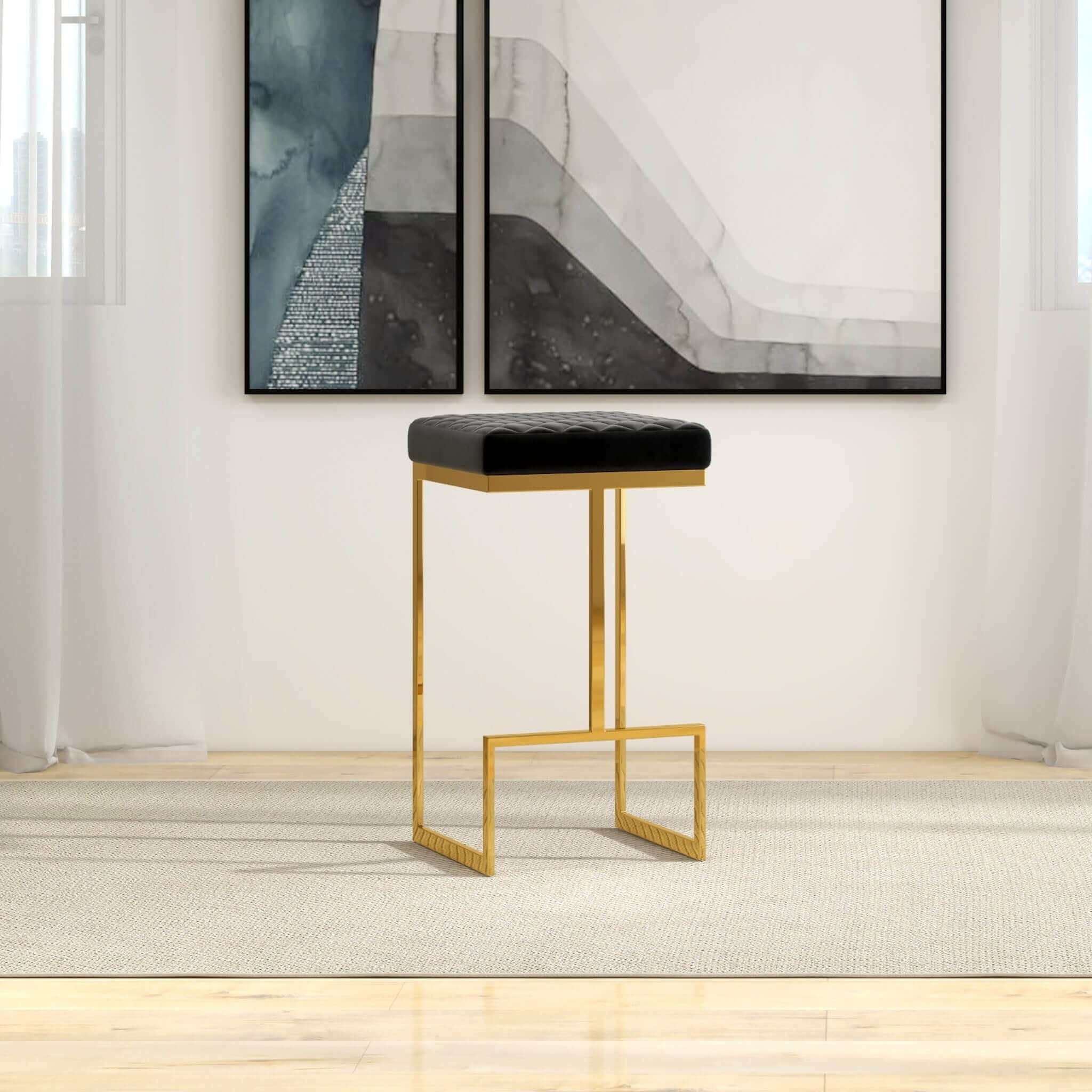 Joel - Upholstered Stool - Black / Gold - Image 3