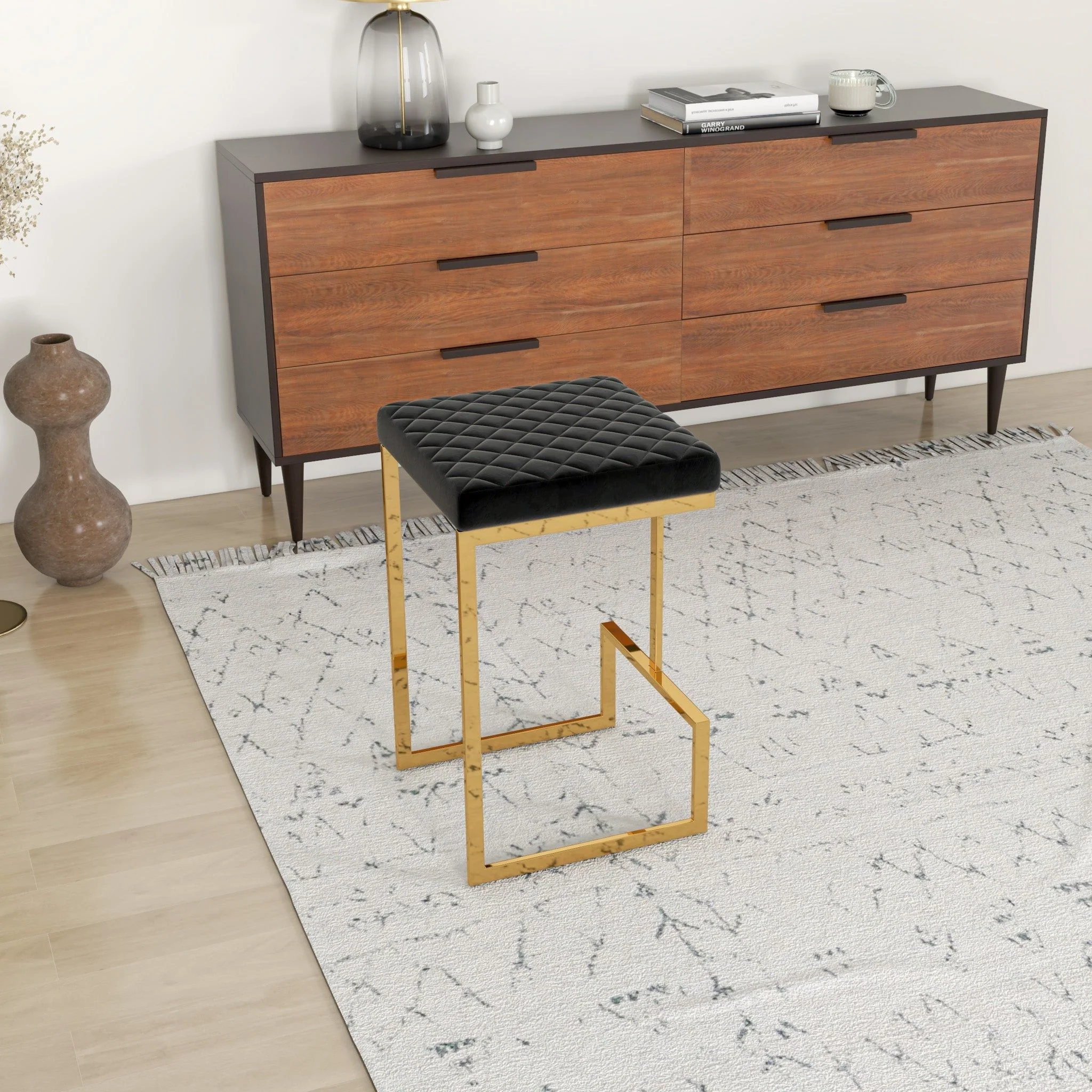 Joel - Upholstered Stool - Black / Gold - Image 5