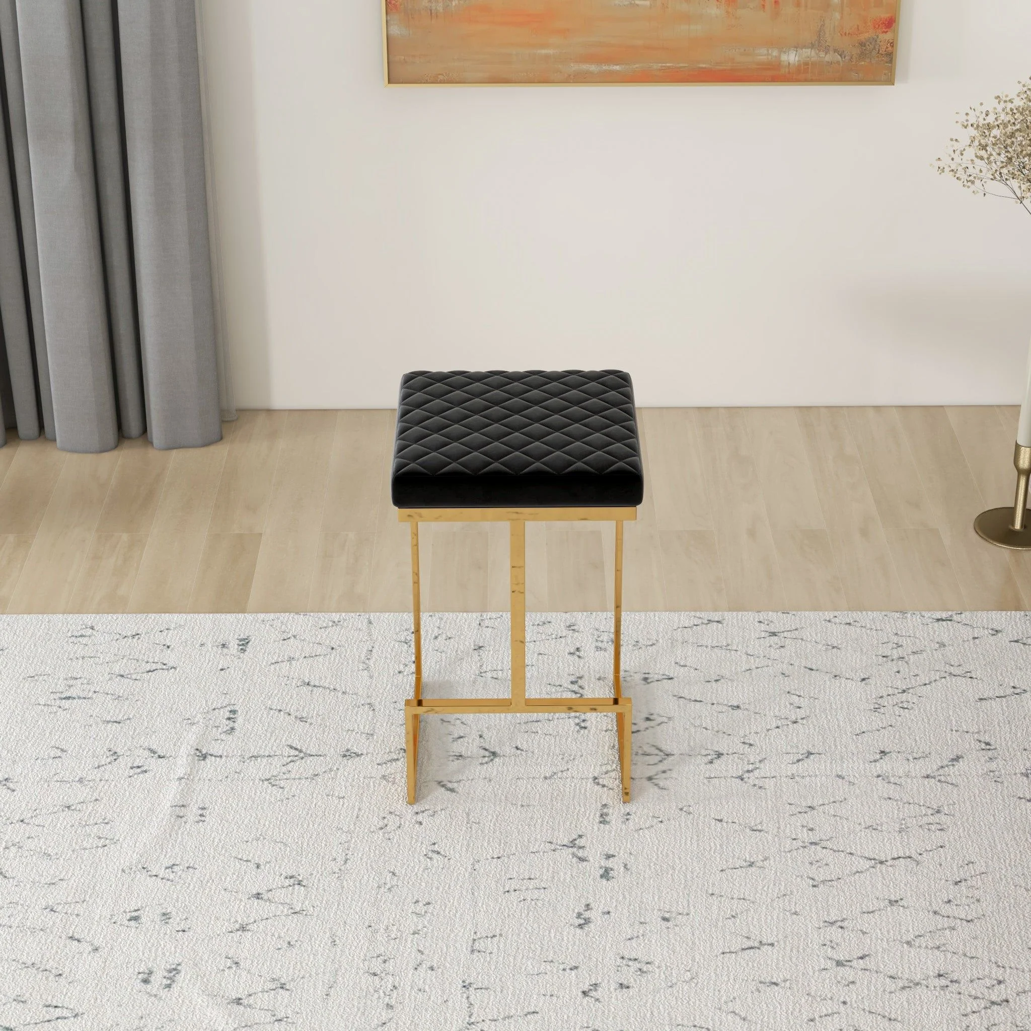 Joel - Upholstered Stool - Black / Gold - Image 6